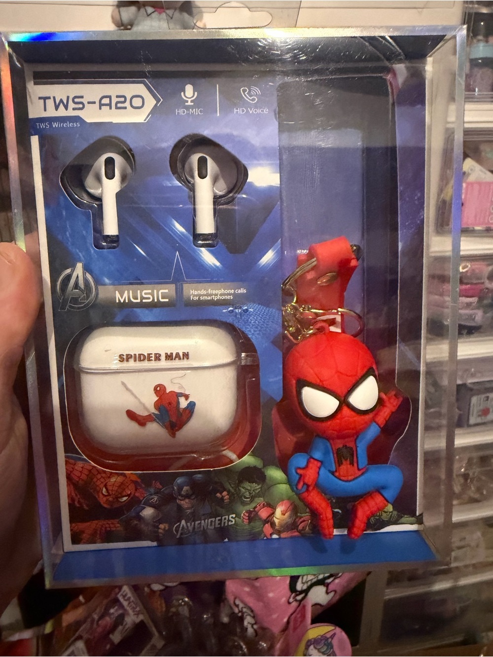 Spiderman White Wireless Earbuds with Red Spider-Man Keychain